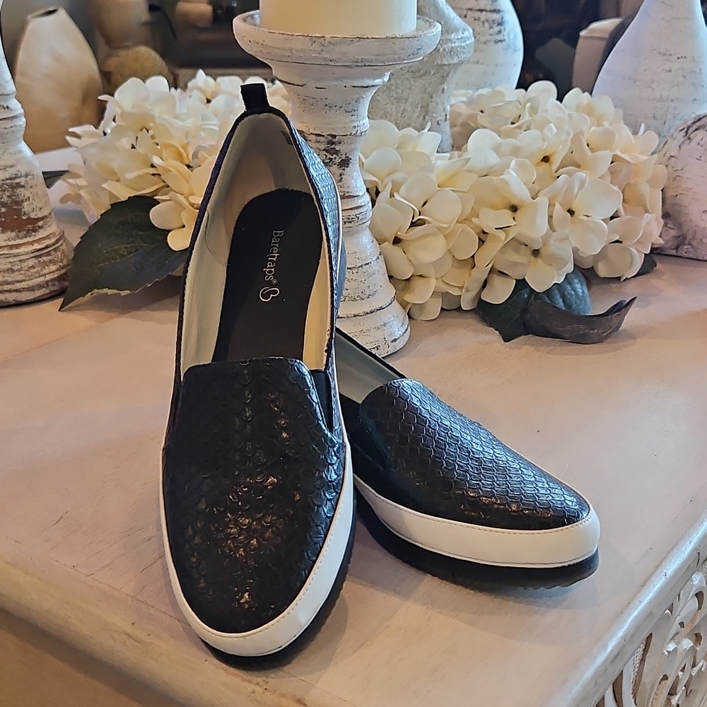 BareTraps Black and White Slip-On Platform Sneakers